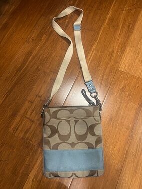 Coach Beige and Light Blue Signature Crossbody Bag